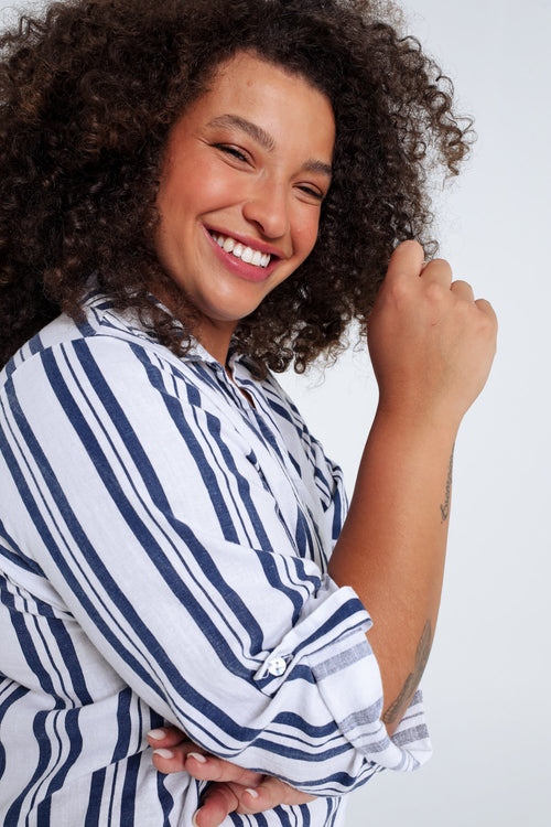 Linnen shirt met strepen-Paprika-3