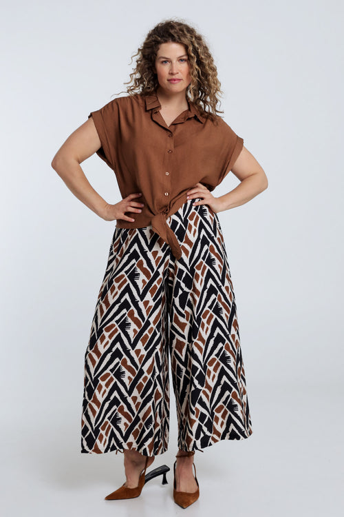 Pantalon large en viscose imprimé ethnique-Paprika-7