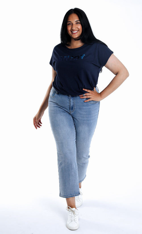 Slim fit jeans 7/8 Louise met borduursel detail-Paprika-6