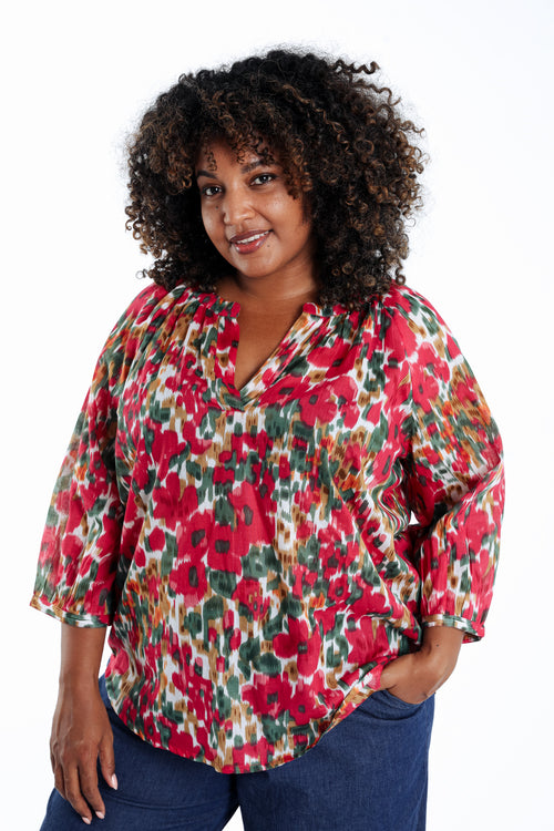 Blouse van katoen met bloemenprint-Paprika-1