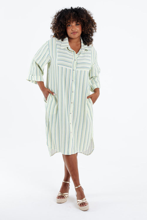 Robe chemise en viscose rayée-Paprika-7