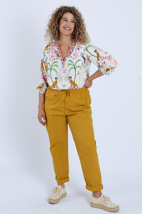Pantalon boyfit en coton uni avec poches-Paprika-9
