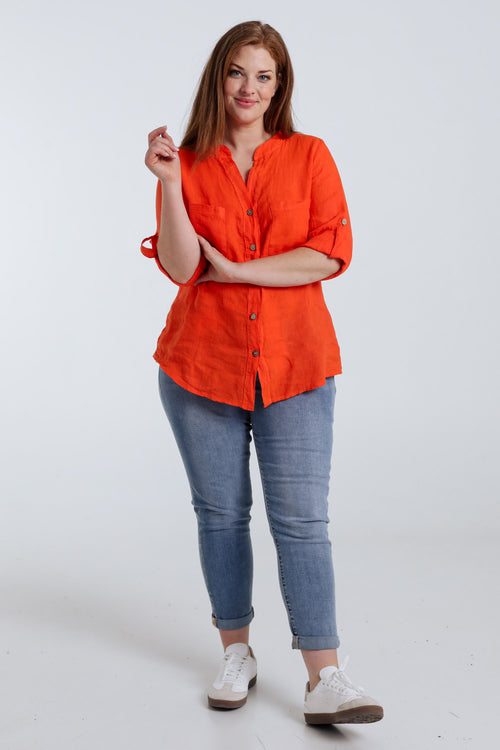 Blouse en lin unie-Paprika-9