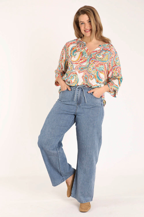 Blouse van viscose met paisleyprint-Paprika-9