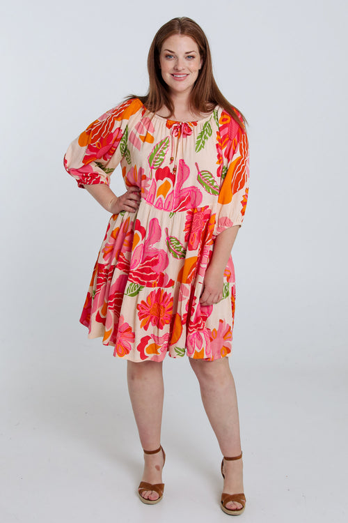 Robe courte en viscose imprimé floral-Paprika-9