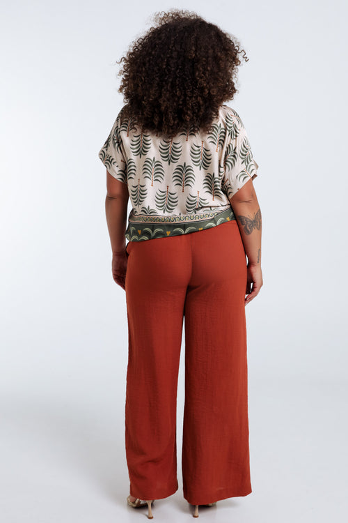 Pantalon large en viscose uni-Paprika-2