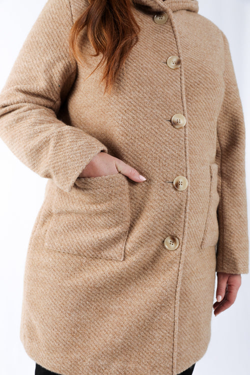 Manteau en laine uni avec capuche-Paprika-5