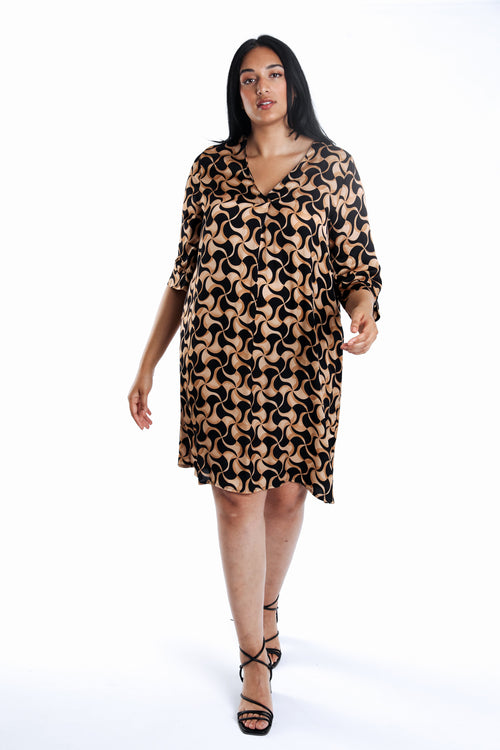 Robe en viscose imprimé graphique-Paprika-6