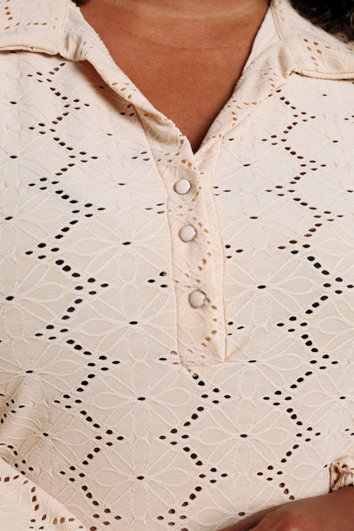 Effen T-shirt met opengewerkte bloemen-Paprika-6