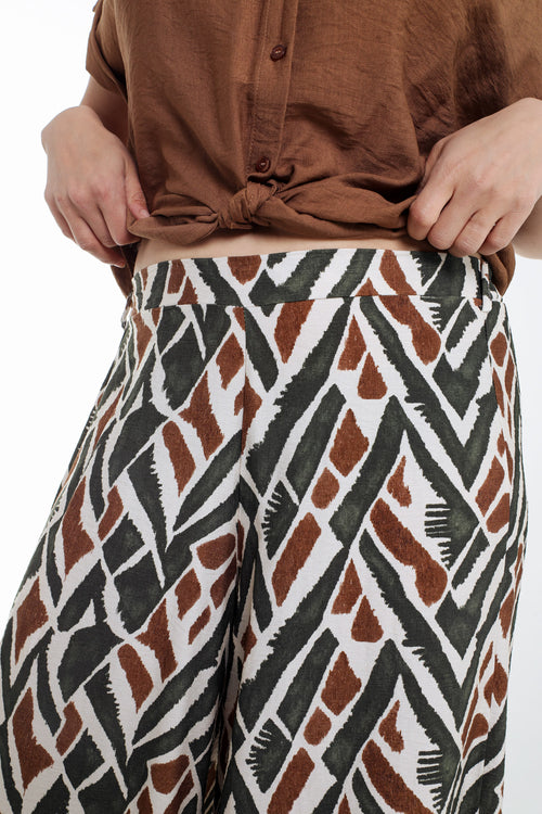 Brede viscose broek met etnische print-Paprika-3