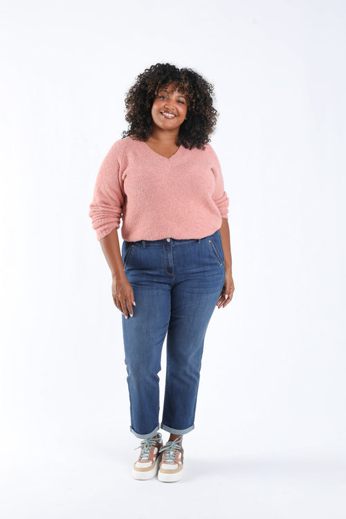 Effen bouclé trui-Paprika-8