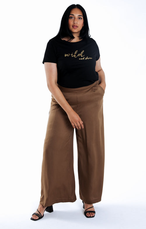 Effen tencel broek met wijde pijpen-Paprika-7