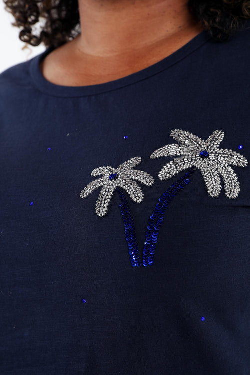 T-shirt van katoen met palmbomen in pailletten-Paprika-5