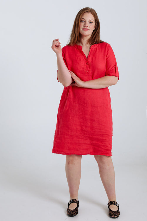 Robe tunique en lin unie-Paprika-8