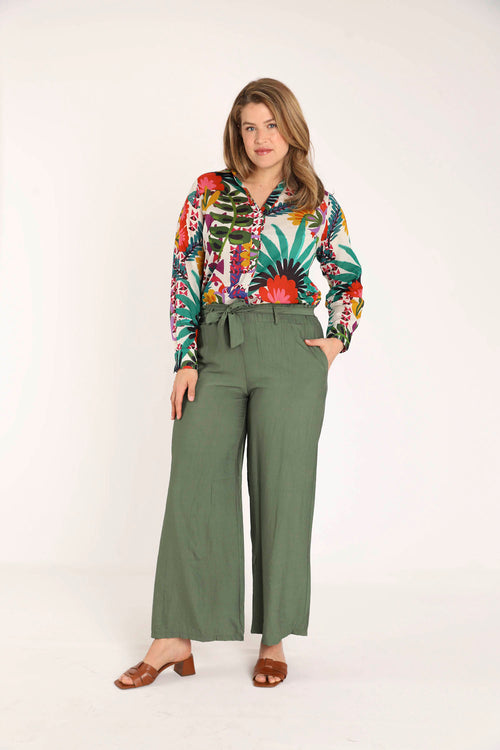 Pantalon large en viscose uni effet plissé-Paprika-2