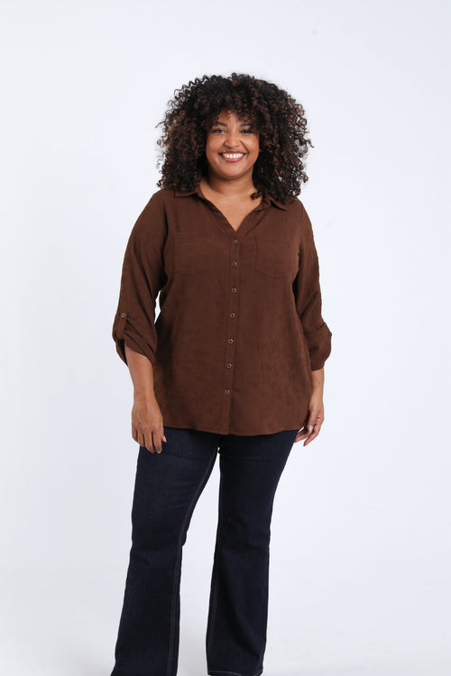 Effen overhemd met reliëf bloemenmotief-Paprika-4