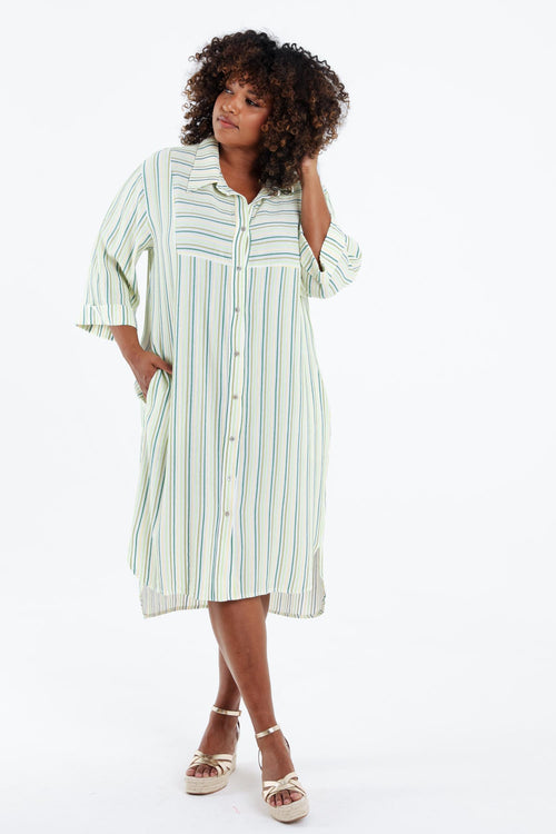 Robe chemise en viscose rayée-Paprika-8