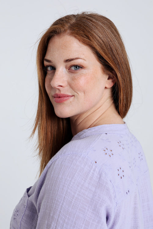 Blouse en gaze de coton unie-Paprika-3