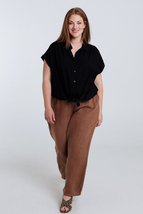Knopenblouse van effen viscose-Paprika-9