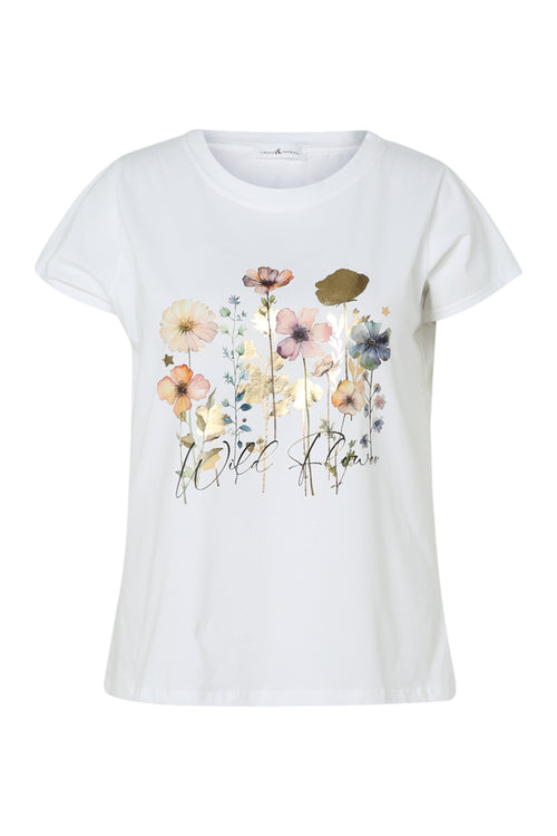 T-shirt en coton imprimé floral avec foil-Paprika-10
