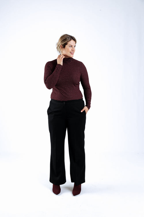 Wijde broek met plooien, effen kleur-Paprika-8