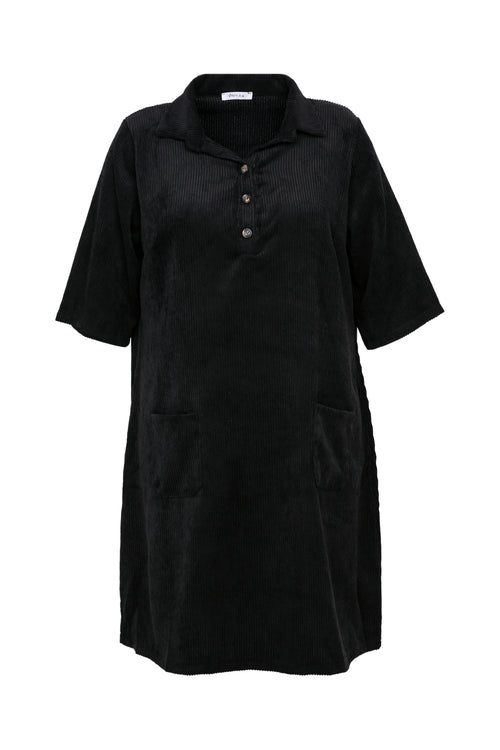 Korte, effen corduroy jurk met opgestikte zakken-Paprika-10