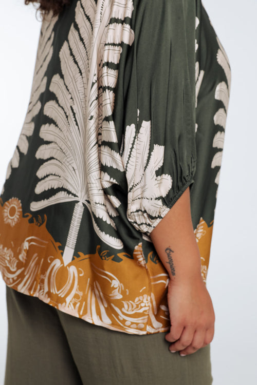 Blouse van viscose met palmprint-Paprika-4