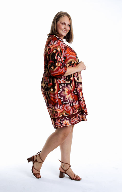 Jurk van viscose met paisleyprint-Paprika-7