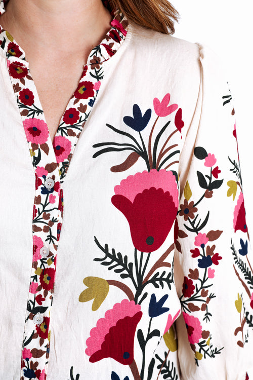 Blouse van bedrukt viscose met folk bloemenprint-Paprika-3