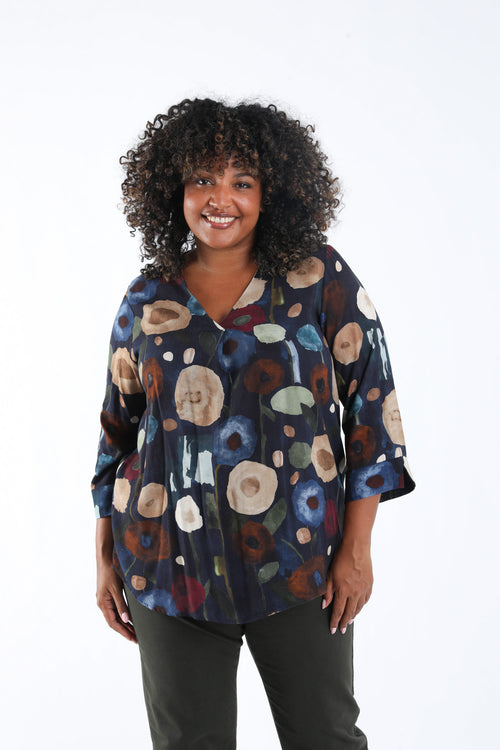 Blouse van viscose met klaprozenprint-Paprika-1