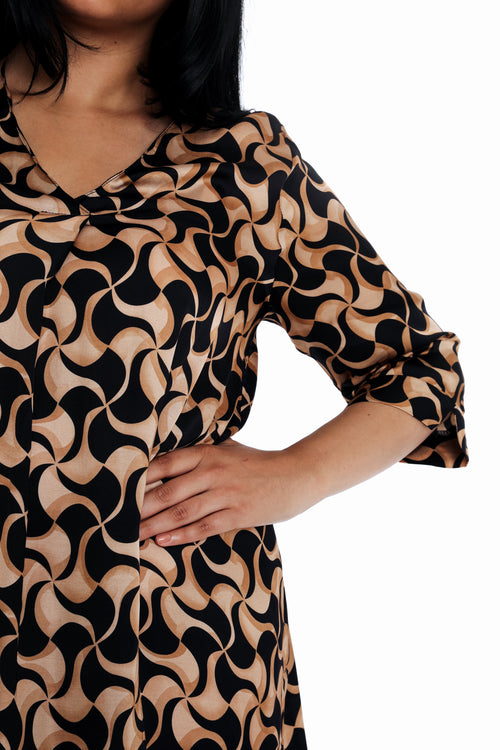 Robe en viscose imprimé graphique-Paprika-4