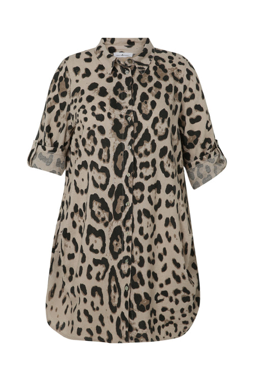 Lange linnen blouse met dierenprint-Paprika-10