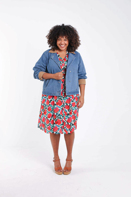 Jurk van viscose met bloemenprint-Paprika-9