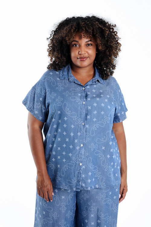 Overhemd van bedrukt lyocell met bandana-motief-Paprika-2