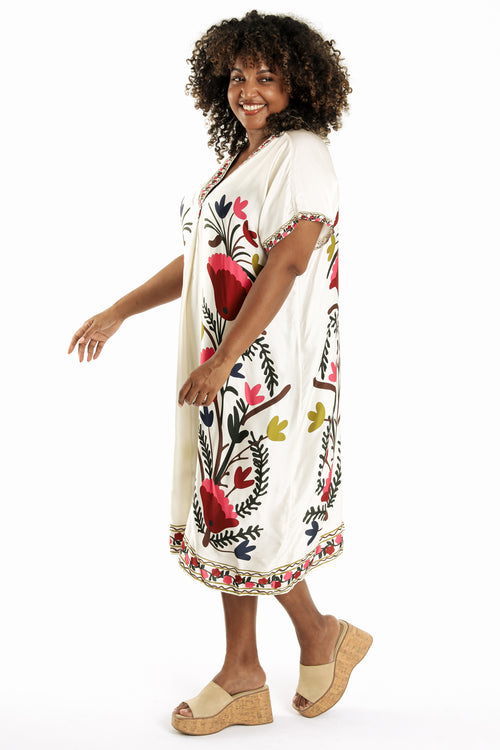 Jurk van bedrukte viscose in folkstijl-Paprika-7