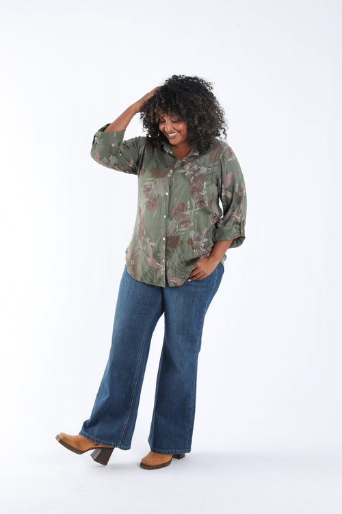 Overhemd van bedrukt lyocell met bloemenprint-Paprika-7