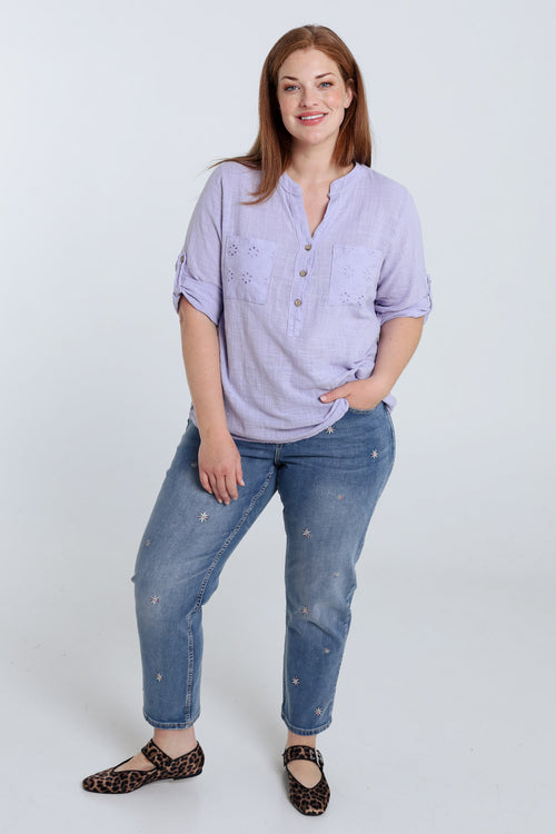 Blouse en gaze de coton unie-Paprika-9