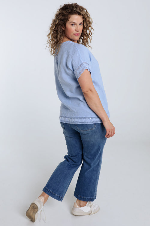 Blouse en lin unie détail sequins-Paprika-2
