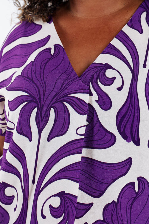 Blouse bicolore à imprimé floral-Paprika-6