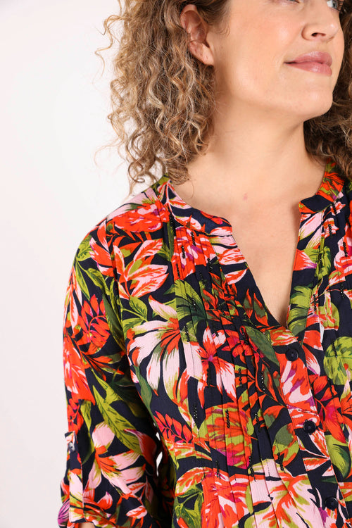 Lange tuniek van viscose met bloemenprint en pailletten-Paprika-6