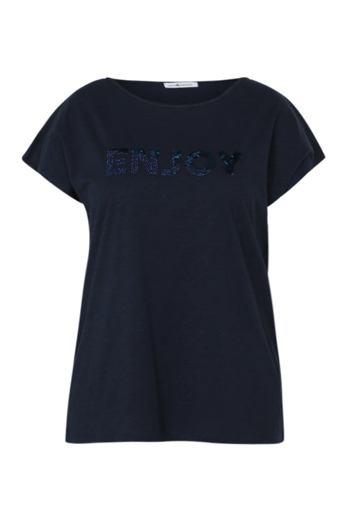 T-shirt uni avec broderie Enjoy et sequins-Paprika-10