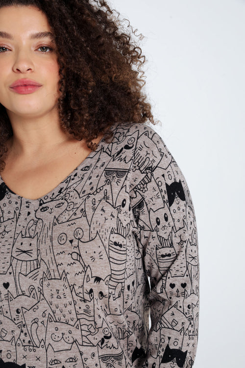 Lange trui met kattenmotief-Paprika-5