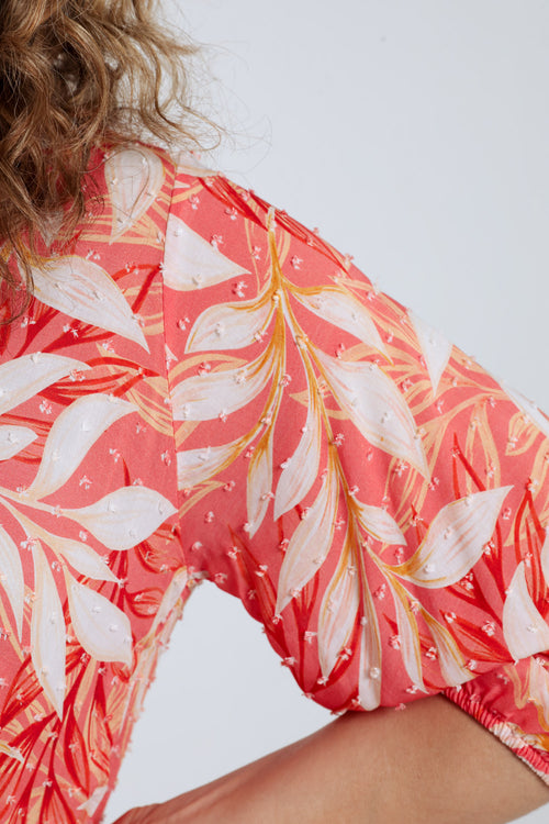 Blouse en viscose imprimé feuillage-Paprika-6