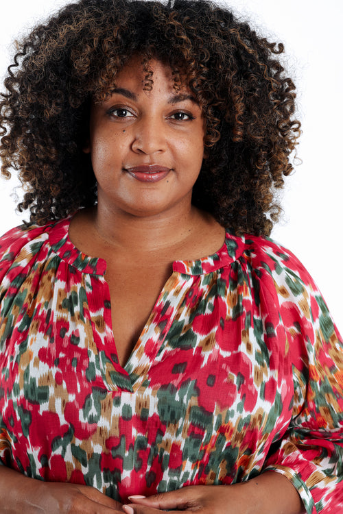 Blouse van katoen met bloemenprint-Paprika-3