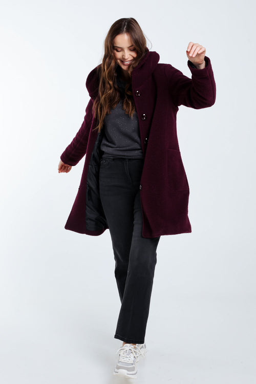 Manteau en laine bouillie uni avec capuche-Paprika-7