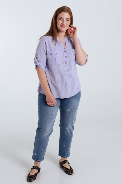 Blouse en gaze de coton unie-Paprika-8