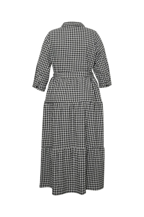 Lange jurk met vichyprint-Paprika-3