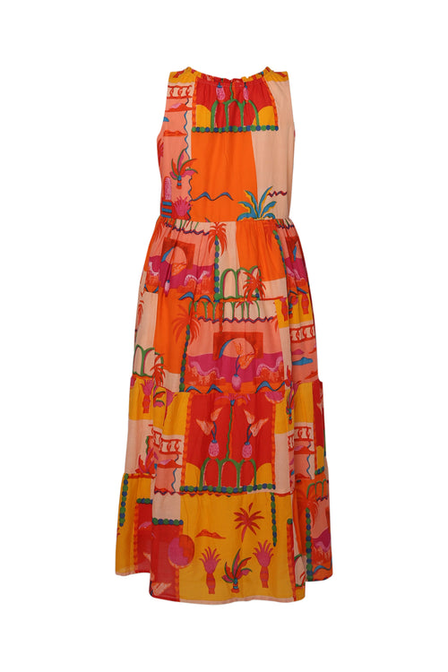Robe en coton imprimé patch tropical-Paprika-11