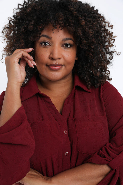 Effen overhemd met reliëf bloemenmotief-Paprika-3