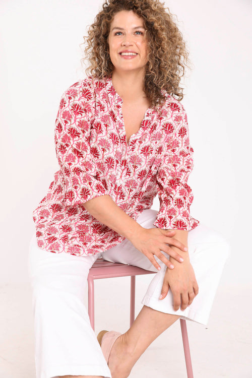 Blouse en viscose imprimé fleurs indiennes-Paprika-8